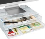 WALI Metal Mesh Monitor Riser Desktop Stand with Storage Drawers for Computer, Laptop, LED, LCD, OLED Flat Screen Display, and Printer (STT006-B), Black